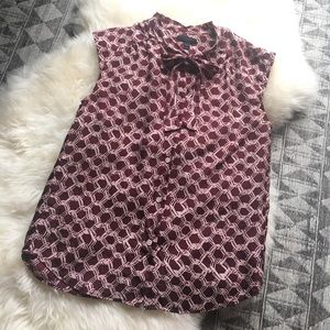 Jcrew 100% silk bow tie short sleeve blouse